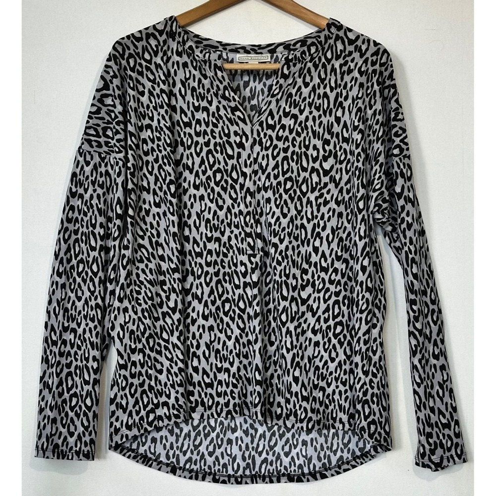 Dana Buchman Leopard Print V-Neck Blouse Women XL Grey Business Capsule